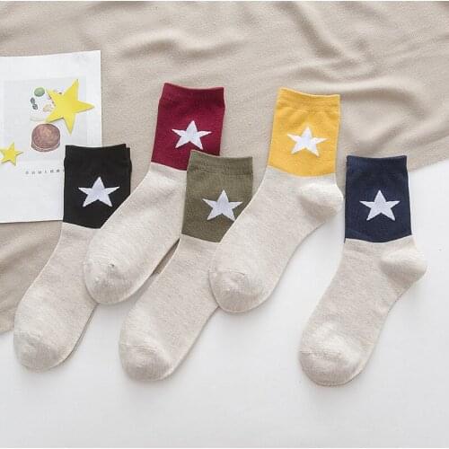 3 Pair/package knitting patchwork color cotton socks for women comfortable breathable casual sports socks female printed sox