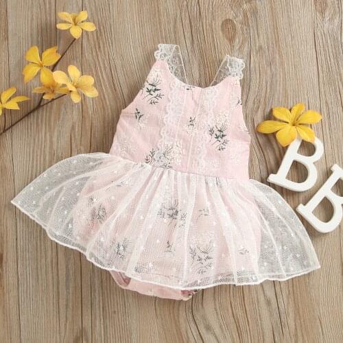 4 Colors Newborn Baby Girl Clothes Summer Mesh Romper Sleeveless Plant Pattern U-shaped Neck Lace Tutu Playsuit Jumpsuit