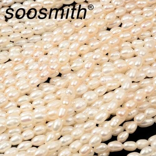 5~6mm Fine 100% Natural Freshwater Pearl Irregular Rice Shape Beads For Jewelry Making DIY Bracelet Necklace 0.7mm Hole