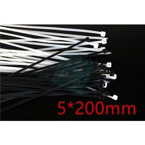 500Pcs/Pack high quality 5*200mm width 3.6mm white Black Color Factory Standard Self-locking Plastic Nylon Cable Ties