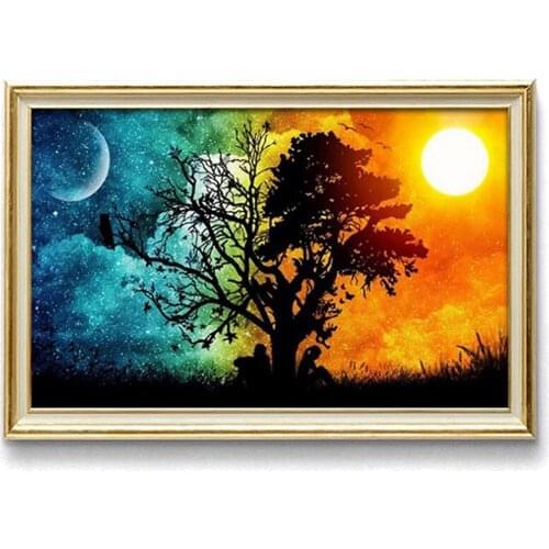5D DIY Diamond Painting Wish Tree Sun and Moon Embroidery Craft Cross Stitch Painting Rhinestone Diamante Home Decor
