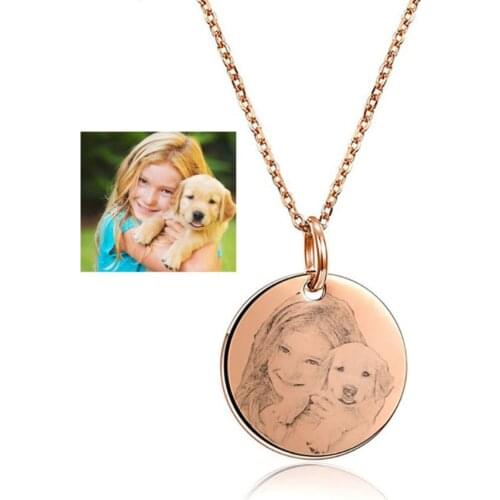 AOLOSHOW Custom Personalized Photo Engraved Round Disc Necklace for Women Stainless Steel Engraving Necklace Dropshiping