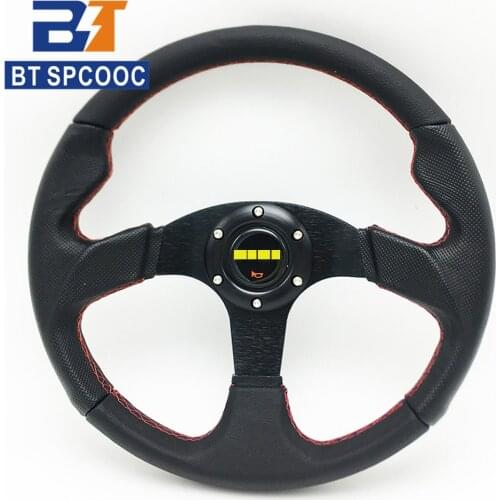 SPCOOC High Quality Car Steering Wheel 14Inch 350mm Black MO* Flat Racing Leather Steering Wheel Universal