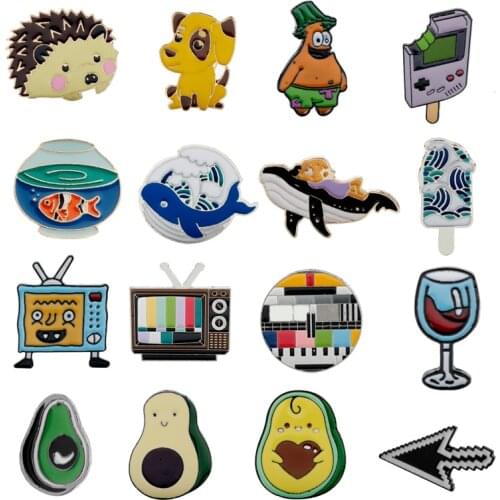 Cartoon Brooch Enamel Pin Cute Animal Hedgehog dolphin Avocado Old television Brooches&Pins Creative Accessories Backpack pin