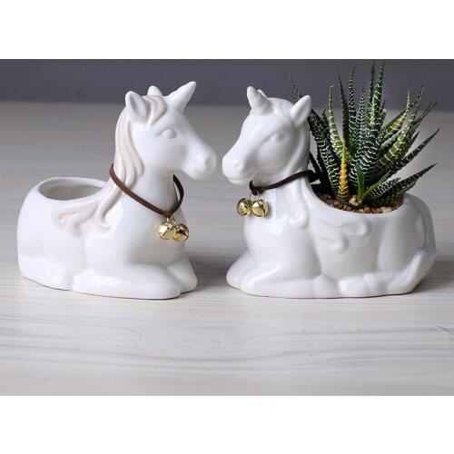 1PCS Nordic Handmade Ceramic Cartoon Unicorn Flower Pot Home Living Room Desktop Succulents Plant Potted Garden Bonsai Pot Decor