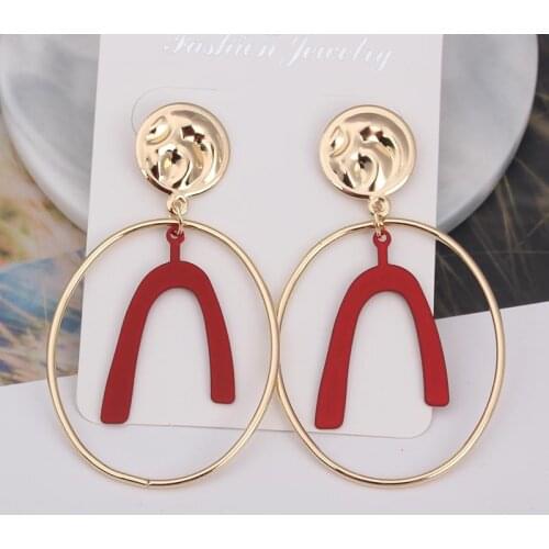 Long Oval Geometric Large Drop Dangle Earrings 2020 Red Green Black Gold Color Earrings for Women Statement Trendy Boho Jewelry