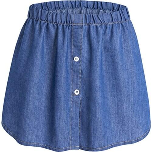 Women Denim False Hem Layering Fake Top Lower Sweep Skirt Half Shirt Extenders Q1QA