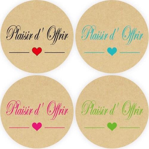 DouxArt 100 Pieces Stickers Plaisir d'Offrir, 4CM Kraft Favors Labels Seals Wedding Communion Baptism Birthday Graduation