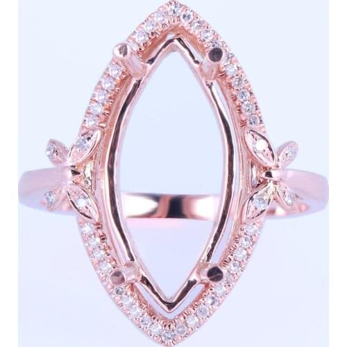HELON Marquise 17X8mm Solid 14K Rose Gold 0.21ct Natural Diamonds Semi Mount Engagement Ring Setting Women Wedding Fine Jewelry