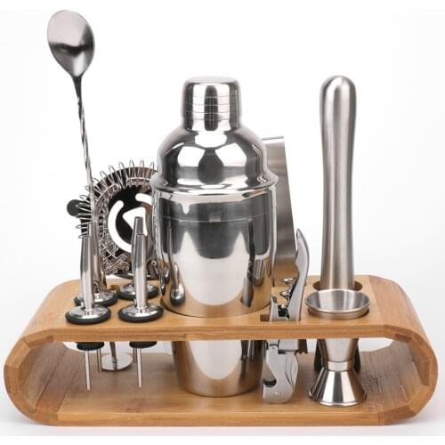 Bartender Tools Mocktail Tools Barware Cocktail Shaker Set Jigger Mixing Spoon Tong Wood Storage Stand Bars Mixed Drinks