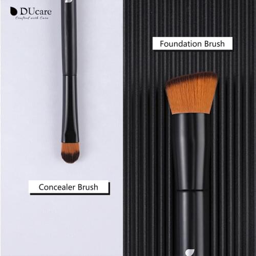DUcare Foundation Brush and Concealer Brush 2Pcs Professional Flat Top Kabuki Face Synthetic Liquid Mineral Powder Makeup Tools