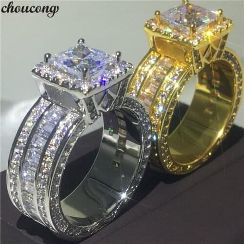 Choucong Vintage Court Promise Ring 925 sterling Silver Princess cut 8mm AAAAA cz Wedding Band Rings For Women Men Party Jewelry