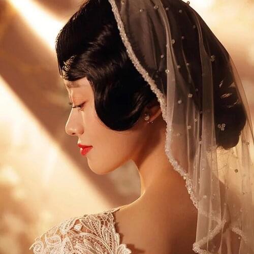Short Crystal Beads Wedding Veil Luxurious Ivory Bridal Veil White Beaded Bridal Party Veils Wedding Accessories