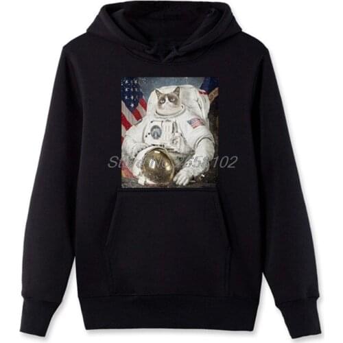 Fashion Spring Autumn Cat Space Explorer Hoodies Astronaut Shuttle Rocket Kitten Pet Animal Funny Sweatshirt Hip Hop Jacket Tops
