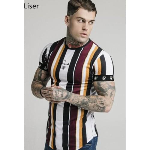 2020 New brand mens stylish cool T-shirt, mens casual style striped hip-hop short sleeve street element printed top wholesale