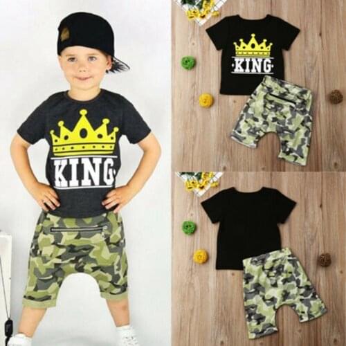 1-6T 2PCS Summer Toddler Baby Kids Boys Clothing set Tops T-shirt +Camo Pants Outfits Set Clothes