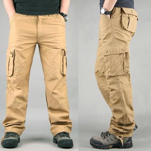 Casual Pants Men Casual Solid Color Zipper Multi Pockets Sweatpants Cargo Long Pants Trousers