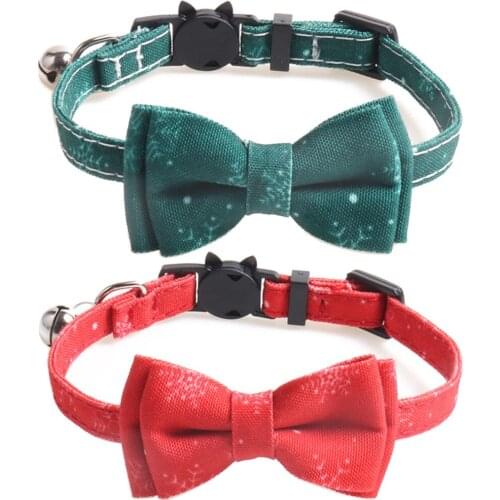 Christmas Cat Collar Breakaway with Bow Tie Adjustable Kitten Collar with Bell and Accessories for Kitty 7.5-11in