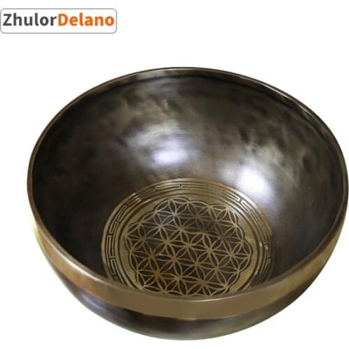 Flower Of Life Tibetan Singing Bowl Nepal Handmade For Mind Therapy Yoga Meditation With Cushion Hammer Buddhist Singing Bowl