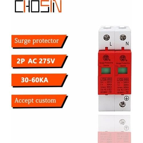 Surge Protector B60-2P 30KA~60KA 275V 385V 420V AC Spd House Protective Low-voltage Arrester Device 1P+N Lightning Protection