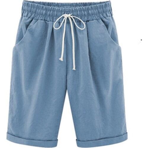 Women Summer Casual Lace Up Five-Point Breathable Short Pants New Plus Size Female Pocket Loose Drawstring Straight Thin Fashion