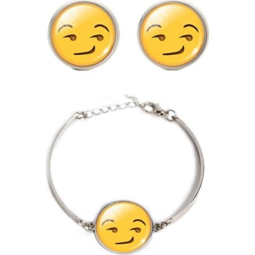 Face Smile Round Honey Bracelet Earrings Jewlery Sets for Women Gift Fahion Nice HPTZ001-S