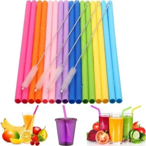 1 Set Reusable Food Grade Silicone Drinking Straws Set, Long Flexible Straws with Cleaning Brushes for Tumbler Bar Party Straws