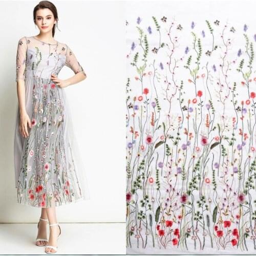 1Yard Embroidered Lace Fabric Mesh 3D Water Grass Chiffon Flower Fabric Apparel Sewing DIY Dress Clothing Accessories 91*130cm