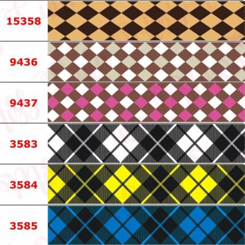 16mm-75mm Geometric Check Series Printed Grosgrain/Elastic Ribbon Brown Scottish Plaid DIY Hair Bowknots 50yards/roll
