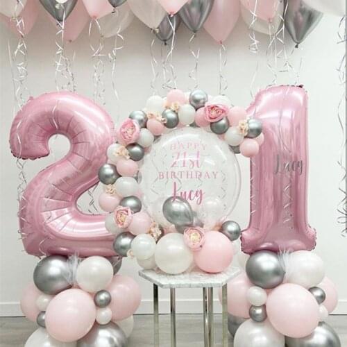 40inch Pink Silver Number Balloons Birthday Party Decorations Chorme BoBo Clear Latex Globos Wedding Anniversary Baby Shower