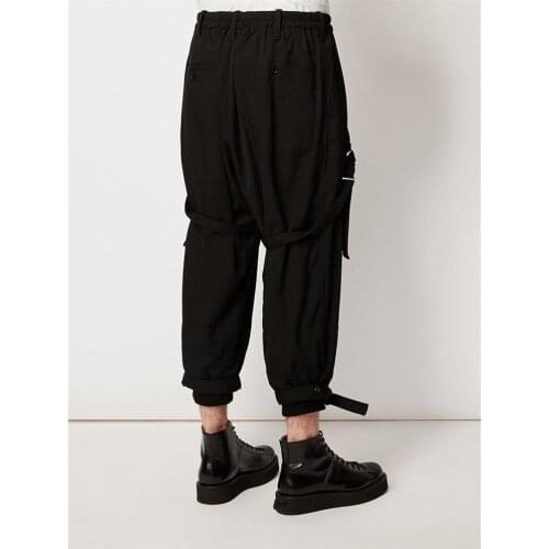 Mens new urban style youth black fashion show binding small design casual pants clothing large size singer clothing