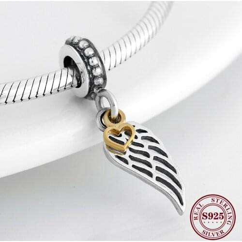 New 925 Sterling Silver Wings Of Angel 925 Sterling Silver Fine Pendant Beads Fit Original Charm Bracelet Jewelry Making