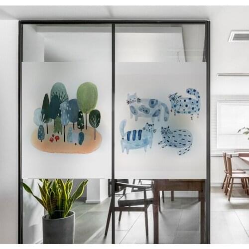 120cm Stained Glass Electrostatic Cat Print Window Film Frosted Opaque Privacy Glass Film Kindergarten classroom Living Room