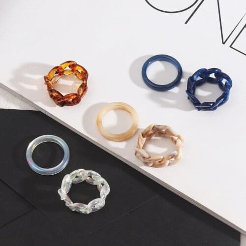Europe and America Acrylic Link Chain Ring set Fashion Exquisite Simple Candy Color Simple Ring for Women Jewelry