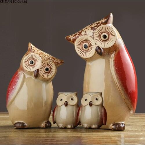 European Ceramic Owl Figurines Cute Animal Crafts Living Room Countertops for A Family of Three Ornaments Home Decoration Gifts