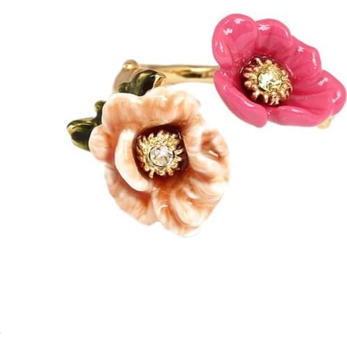 European and American temperament fashion personality enamel glaze two color flower open ring female niche design sweet ring