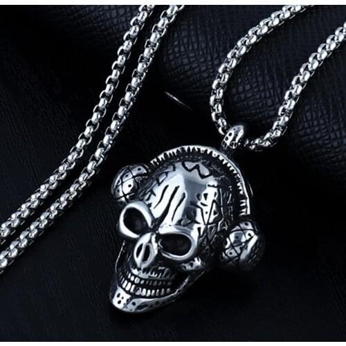 HNSP Hip Hop Rock Skull Pendant Necklace For Men Punk Gothic Style Male Neck Stainless steel chain