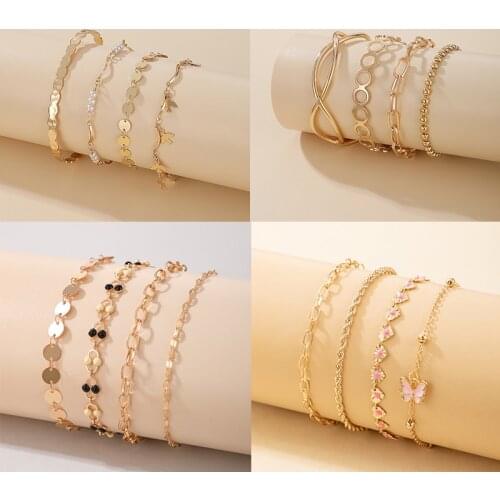 HuaTang Boho Butterfly Pendant Bracelet Sets for Women Multilayer Adjustable Chains Jewelry Bracelets Charmings Female Party