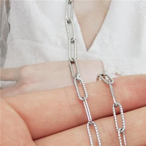 Julie Wang 1 Meter 12*4mm Stainless Steel Straight Link Chain White K Gold Embossing Necklace Bracelet Jewelry Making Accessory
