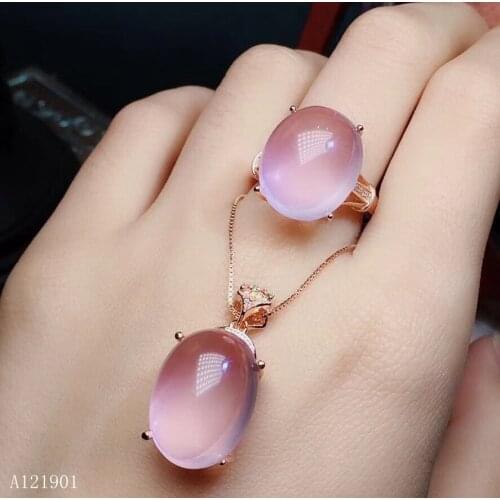 KJJEAXCMY boutique jewelry 925 sterling silver inlaid natural Hibiscus gemstone lady pendant necklace ring 2 sets support detec