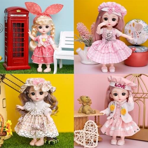 6 Inch Movable Joints BJD Doll Princess Dolls Kawaii Cute Dolls with Full Set Clothes Shoes Wig Makeup Toys Best Gift for Girls