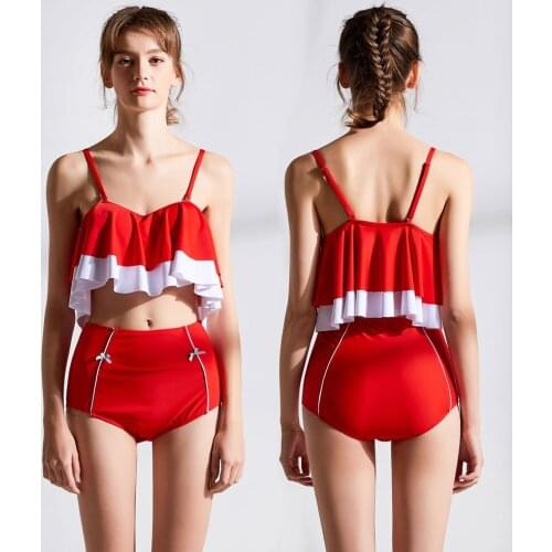 Swimsuits for Women High Waisted Bathing Suit Ruffled Flounce Bikini Swimwear Two Piece Bikini with Swim Bottom Color Block