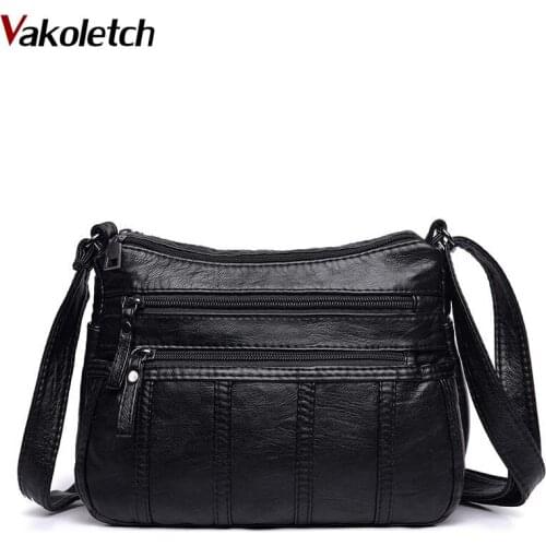 Patchwork Messenger Bag Small Flap Bag for Girls Fashion Women Crossbody Bag Black Soft Washed Leather Shoulder Bag KL623