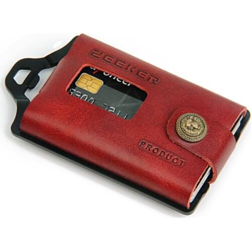 Zeeker Genuine Leather credit card holder wallet minimalist metal wallet mini card wallet for men