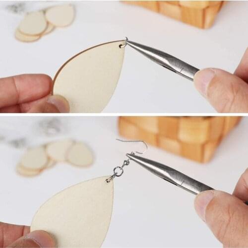 N7MF 1 Set Unfinished Wooden Earrings Blanks with Ear Hooks Opening Ring Teardrop Pendants Jewelry Making DIY Crafts