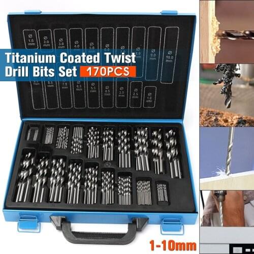170PCS HSS Twist Drill Bit Set 1.5-10mm Titanium Coated Surface 118 Degree For Drilling Metal DIY Home Use With Box