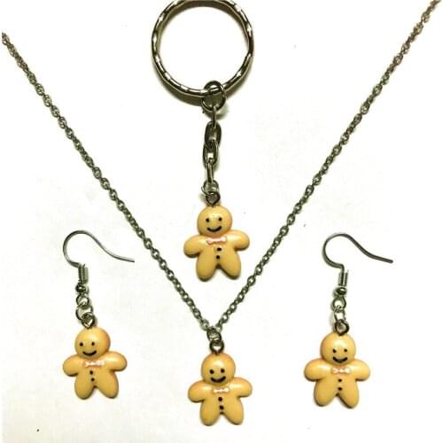 Resin kawaii cookie biscuit gingerbread jewelry set Christmas costume jewellery set necklace earrings keychain women fashion