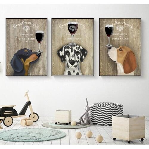 Wine Dog Wall Pictures for Living Room Decoration Hanging Wall Art Posters and Prints Curadors Decoracion Animals Canvas Art