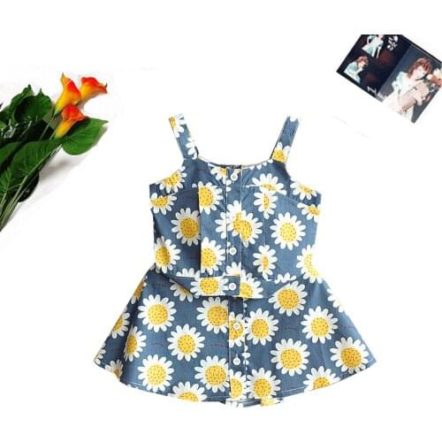 2021Summer New Cute Girls Clothing Suit Lovely Child Sunflower Sleeveless Sling Vest A-Line Skirt 2Pcs Outfits 2-6Y Kids Costume