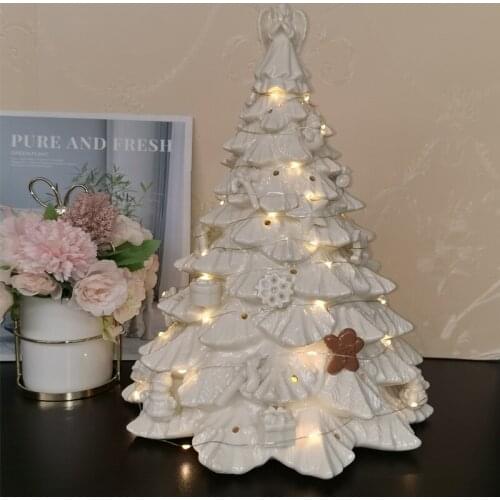 OWELL Milk White Ceramic Three-dimensional Embossed Christmas Tree Home Gift